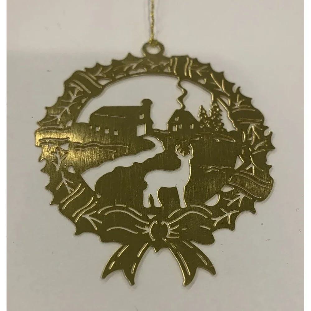 Brass Christmas‎ Wreath Ornament 2.5